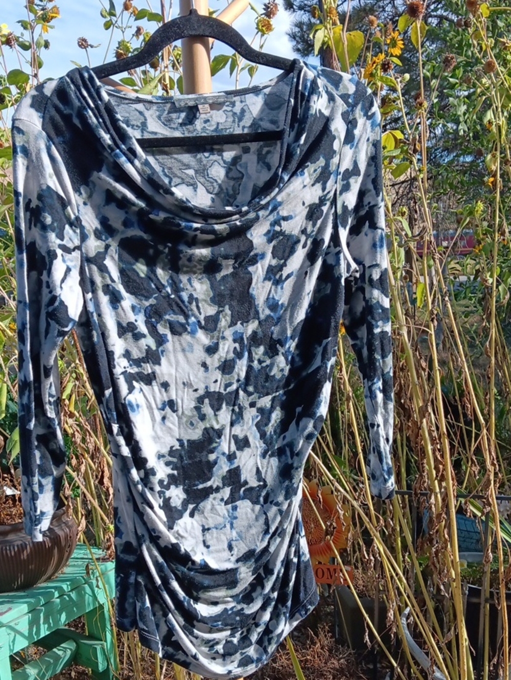 Rose & Olive Blue and Gray Cowl Neck Printed Tunic